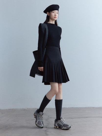 FUSSED Black College Asymmetrical Pressed Pleats Women&
