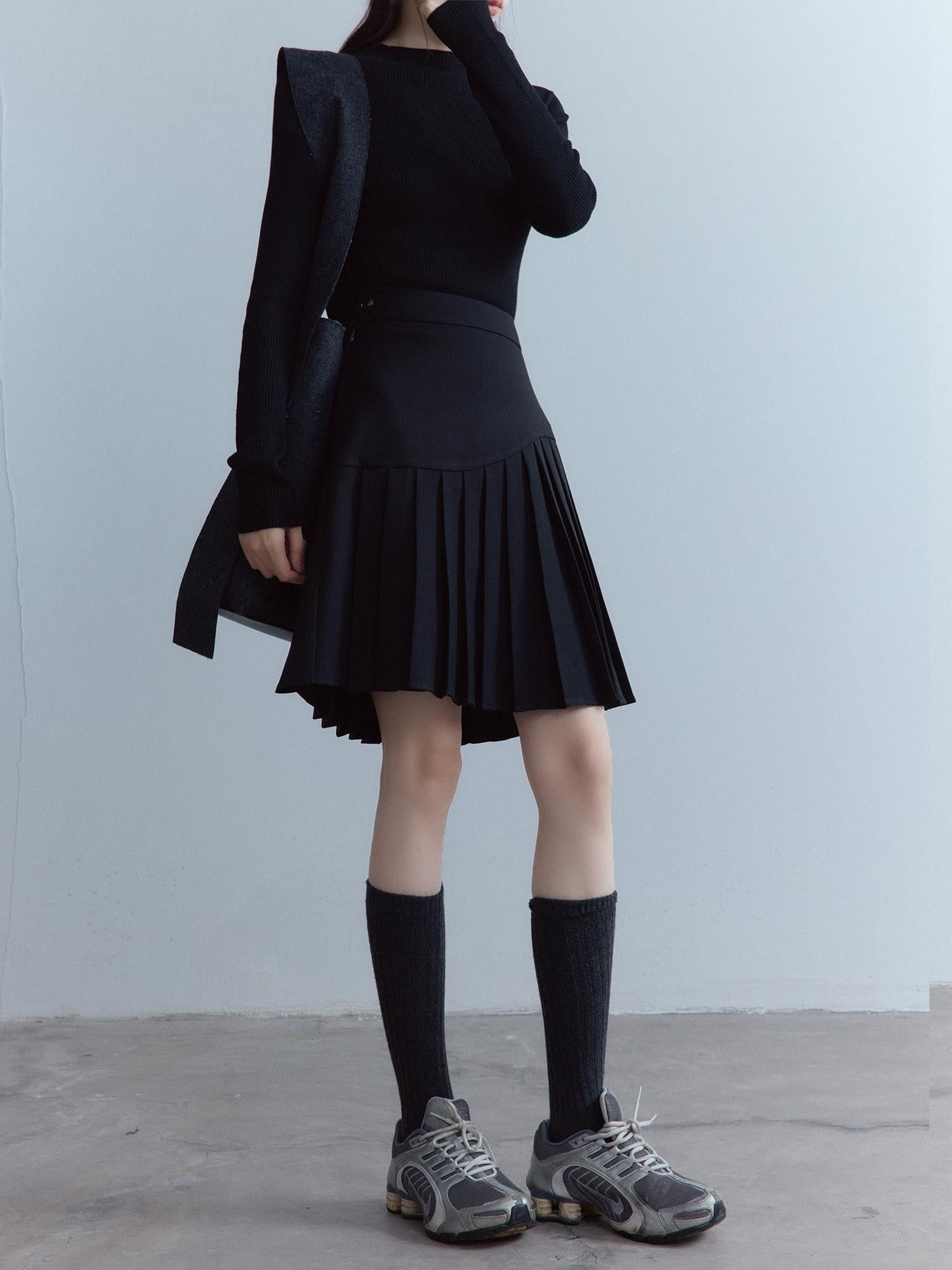 FUSSED Black College Asymmetrical Pressed Pleats Women&