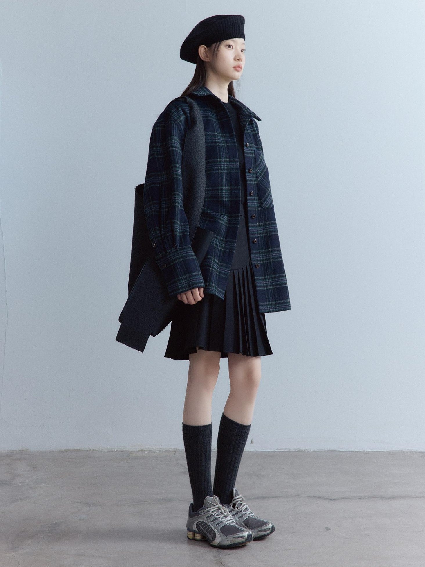 FUSSED Black College Asymmetrical Pressed Pleats Women&
