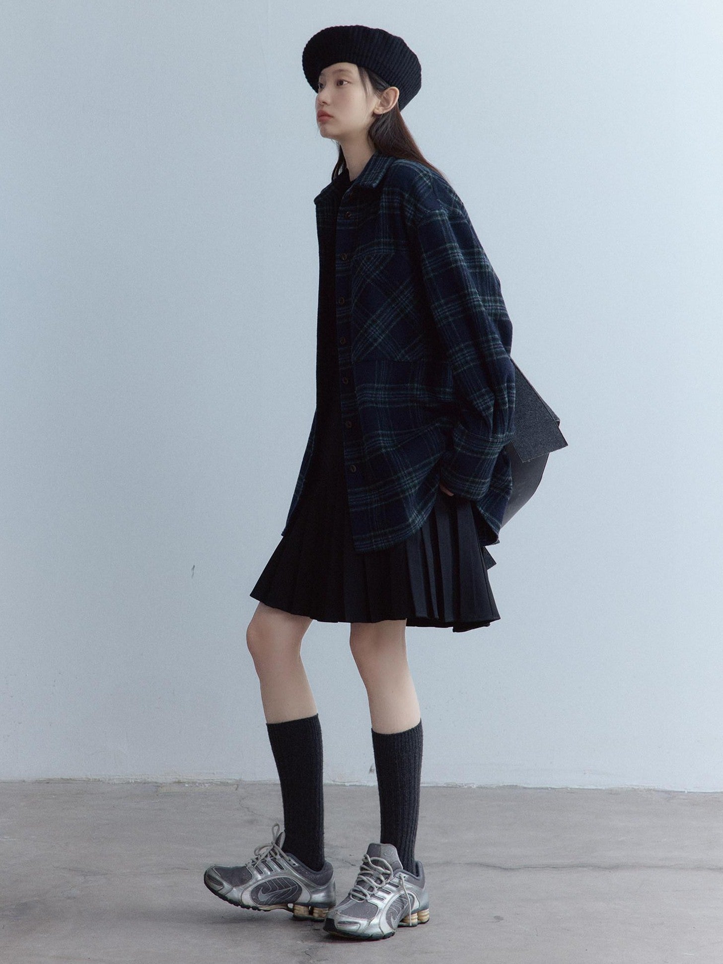 FUSSED Black College Asymmetrical Pressed Pleats Women&