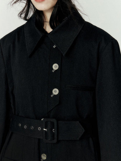 FUSSED Black Pleated Structured Quilted Trench Slim Fit Women&