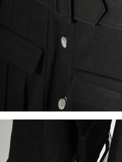 FUSSED Black Pleated Structured Quilted Trench Slim Fit Women&