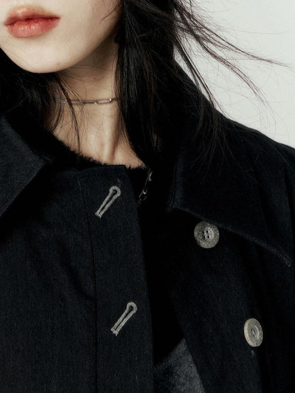 FUSSED Black Pleated Structured Quilted Trench Slim Fit Women&