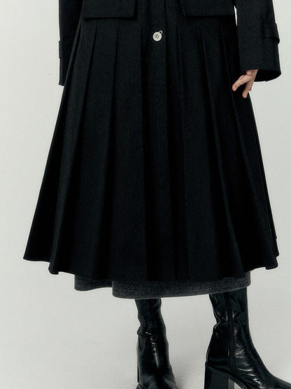 FUSSED Black Pleated Structured Quilted Trench Slim Fit Women&