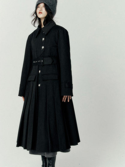 FUSSED Black Pleated Structured Quilted Trench Slim Fit Women&
