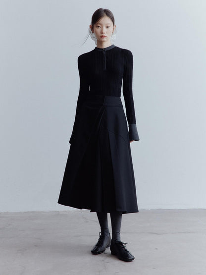 FUSSED Black Rope Cable Knit Shirt Collar Slimming Women&