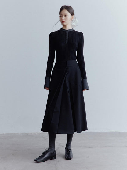 FUSSED Black Rope Cable Knit Shirt Collar Slimming Women&