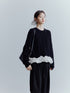 FUSSED Black White 3d Floral Lace Rope Cable Ruffle Women&