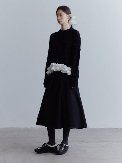 FUSSED Black White 3d Floral Lace Rope Cable Ruffle Women&