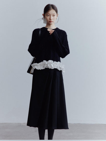 FUSSED Black White 3d Floral Lace Rope Cable Ruffle Women&