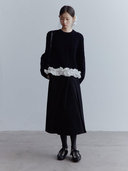 FUSSED Black White 3d Floral Lace Rope Cable Ruffle Women&