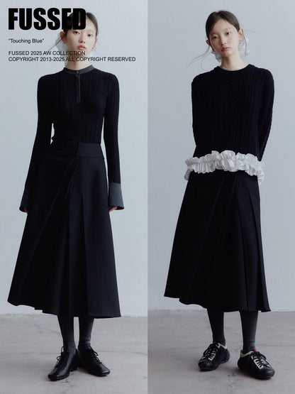FUSSED Black White 3d Floral Lace Rope Cable Ruffle Women&