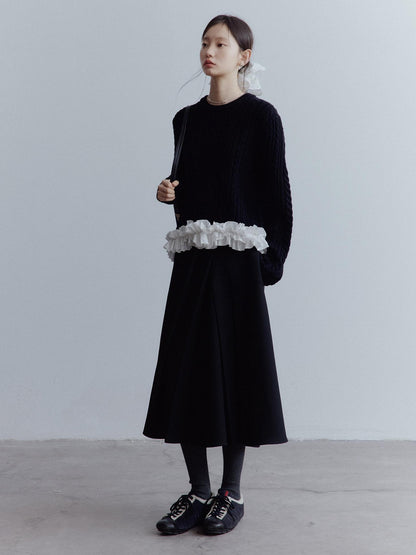 FUSSED Black White 3d Floral Lace Rope Cable Ruffle Women&