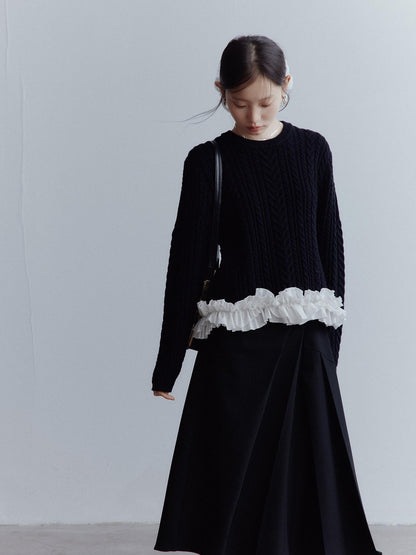 FUSSED Black White 3d Floral Lace Rope Cable Ruffle Women&