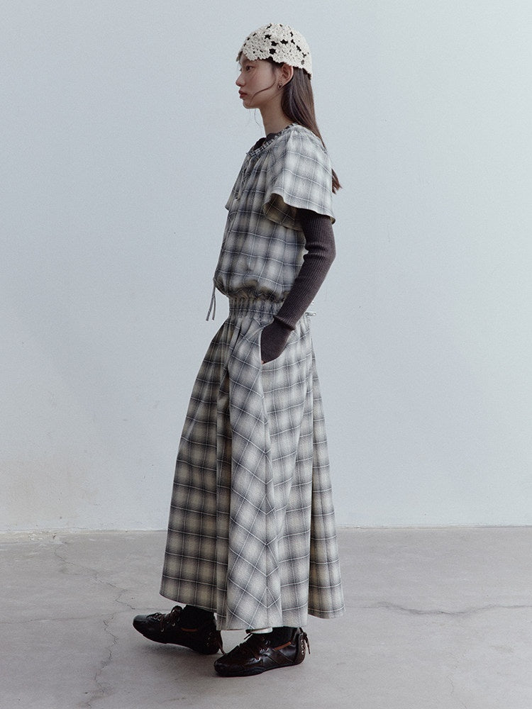 FUSSED_Black_White_Check_Heavy_Ruching_Patchwork_Women&