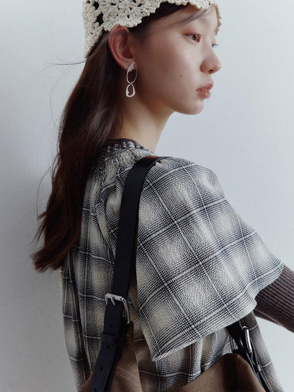 FUSSED Black White Check Heavy Ruching Patchwork Women&