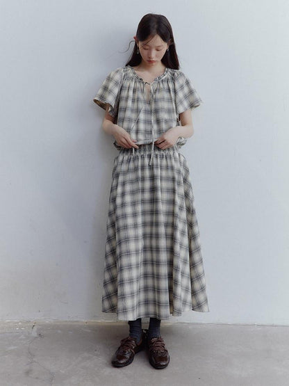 FUSSED Black White Check Heavy Ruching Patchwork Women&