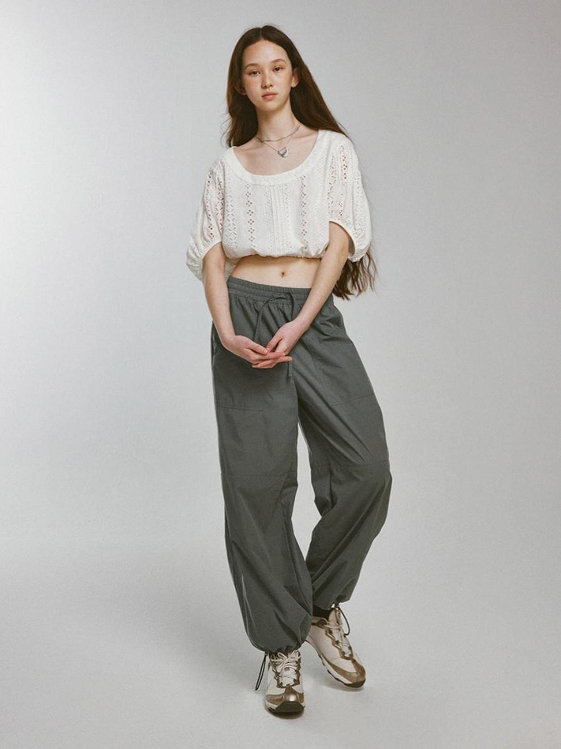 FUSSED Blokette Soft Fog Deep Grey Green Drawstring Elastic Waist Trousers