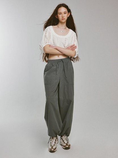 FUSSED Blokette Soft Fog Deep Grey Green Drawstring Elastic Waist Trousers