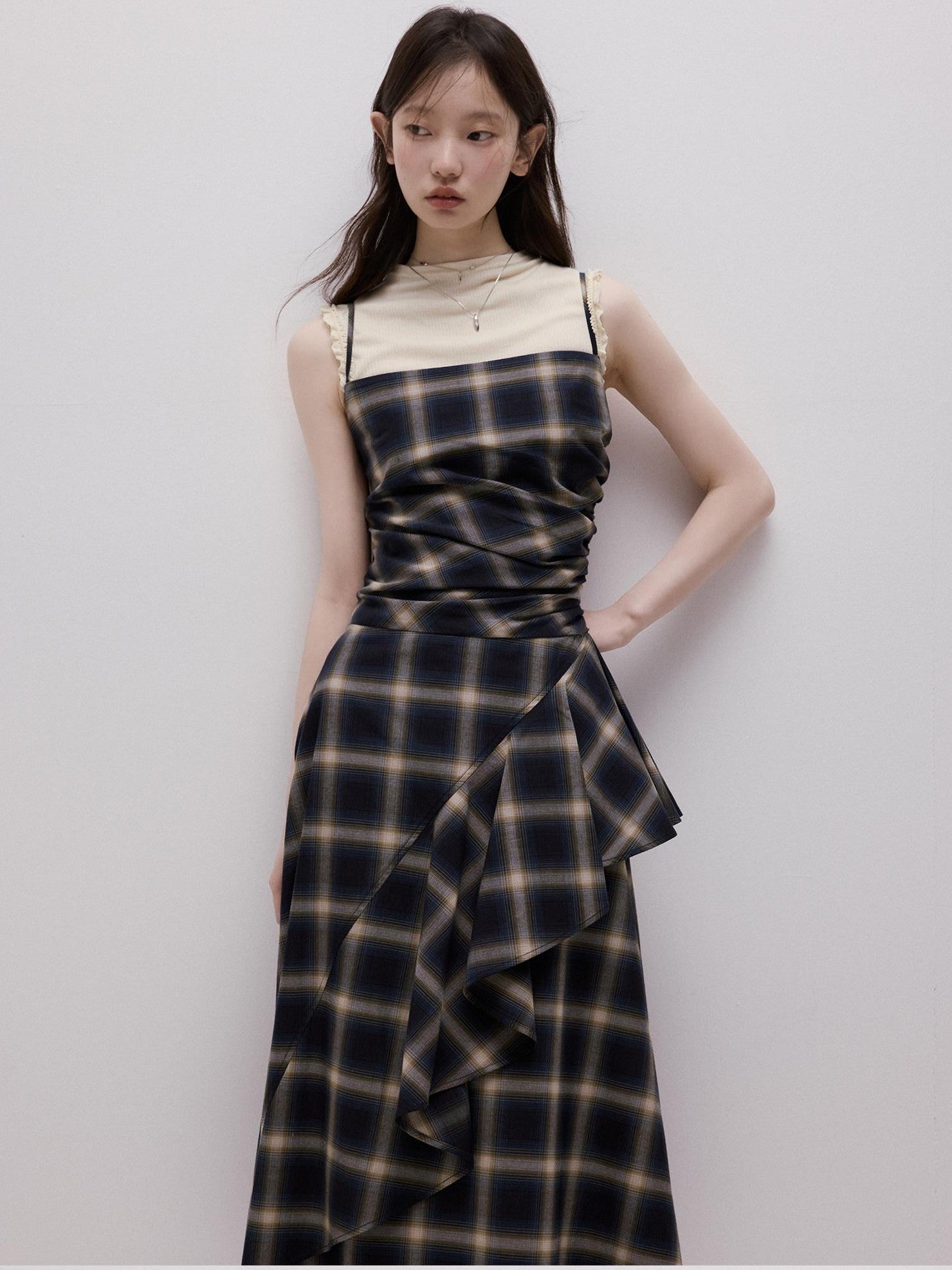 FUSSED Blue Duplin Check Deconstructed Spliced Women&