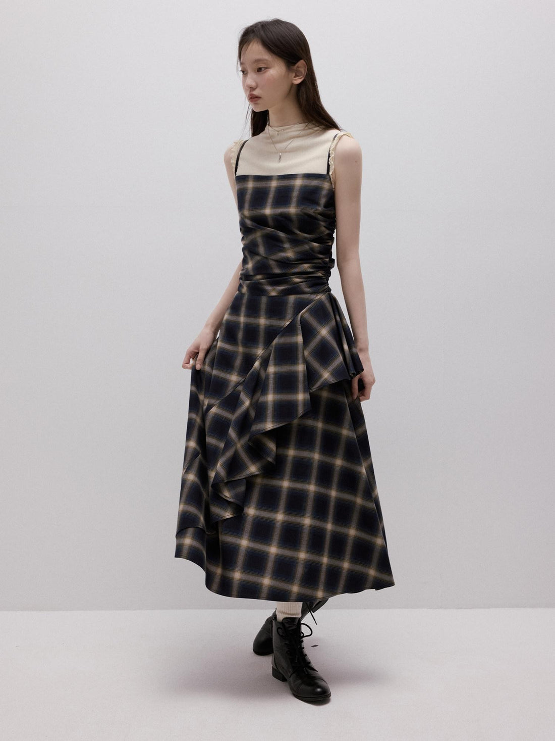 FUSSED Blue Duplin Check Deconstructed Spliced Women&