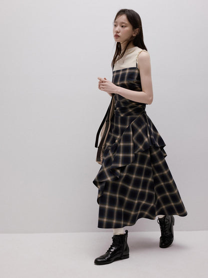 FUSSED Blue Duplin Check Deconstructed Spliced Women&