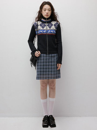 FUSSED Blue Hour Checkered Two Way Pencil Skirt
