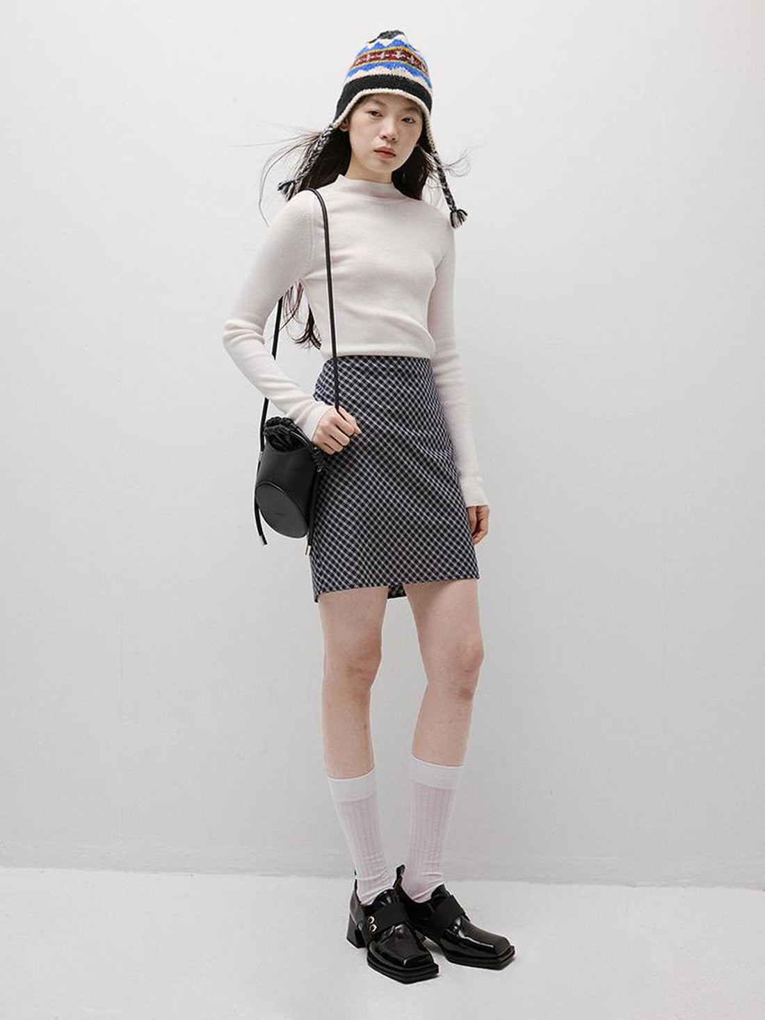 FUSSED Blue Hour Checkered Two Way Pencil Skirt