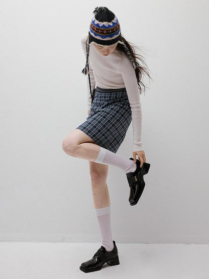 FUSSED Blue Hour Checkered Two Way Pencil Skirt