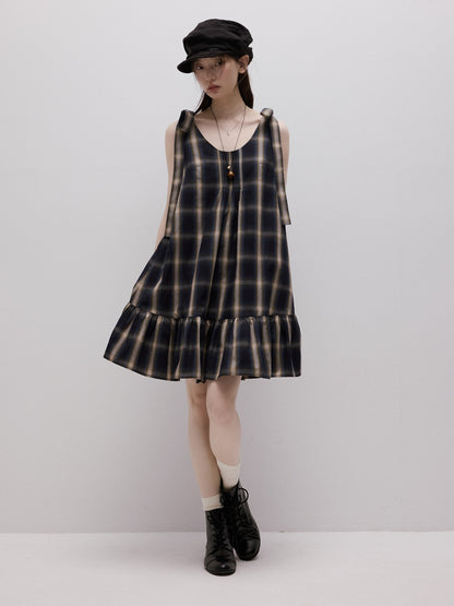 FUSSED_Blue_Plaid_Layered_Splice_Sculptural_Tie_A_Line_Women&