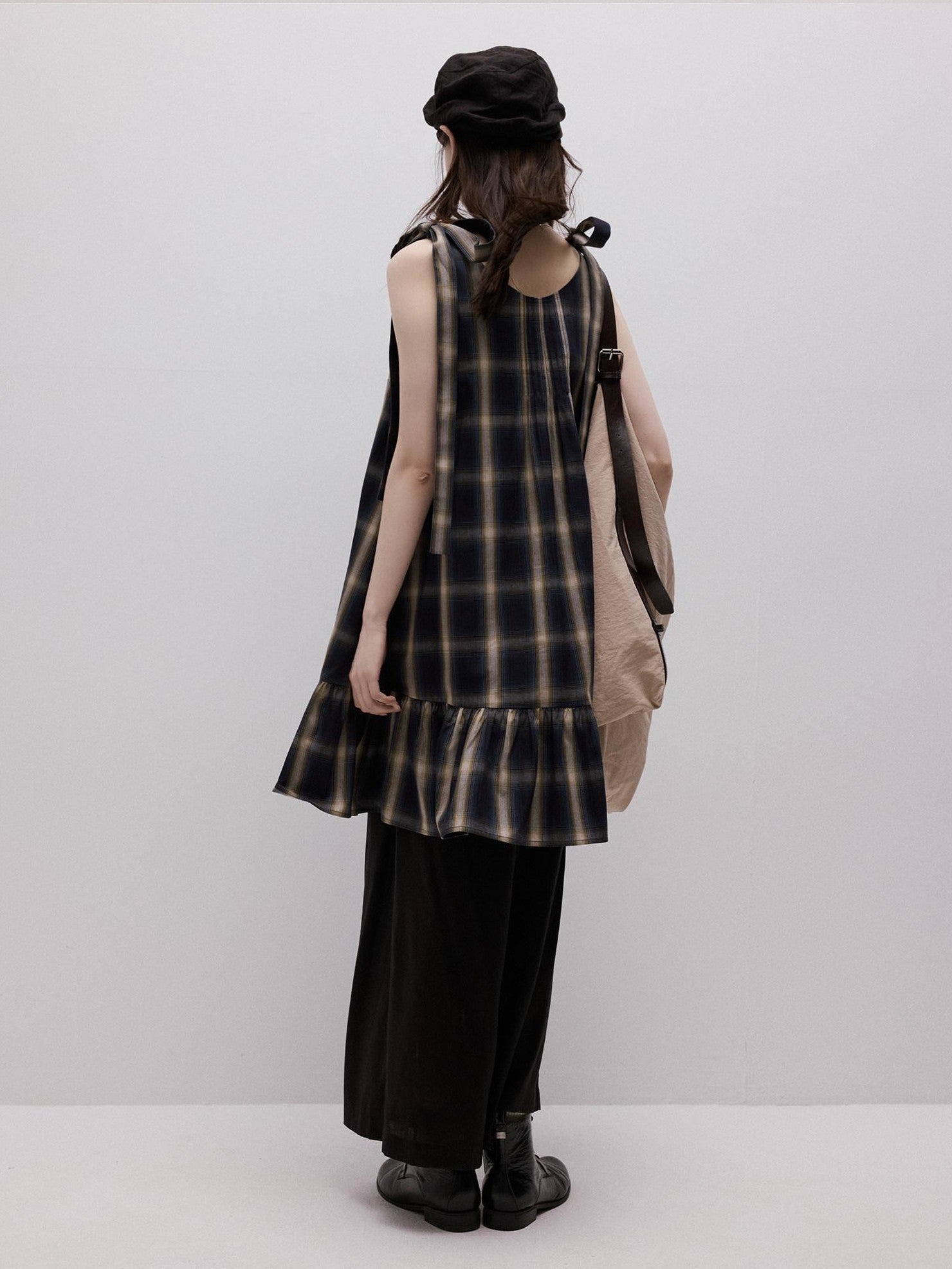 FUSSED Blue Plaid Layered Splice Sculptural Tie A Line Women&