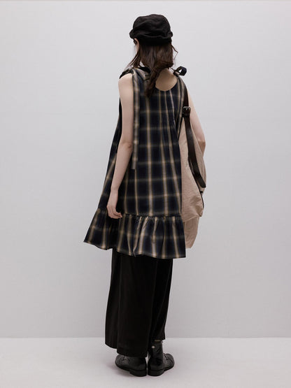 FUSSED Blue Plaid Layered Splice Sculptural Tie A Line Women&