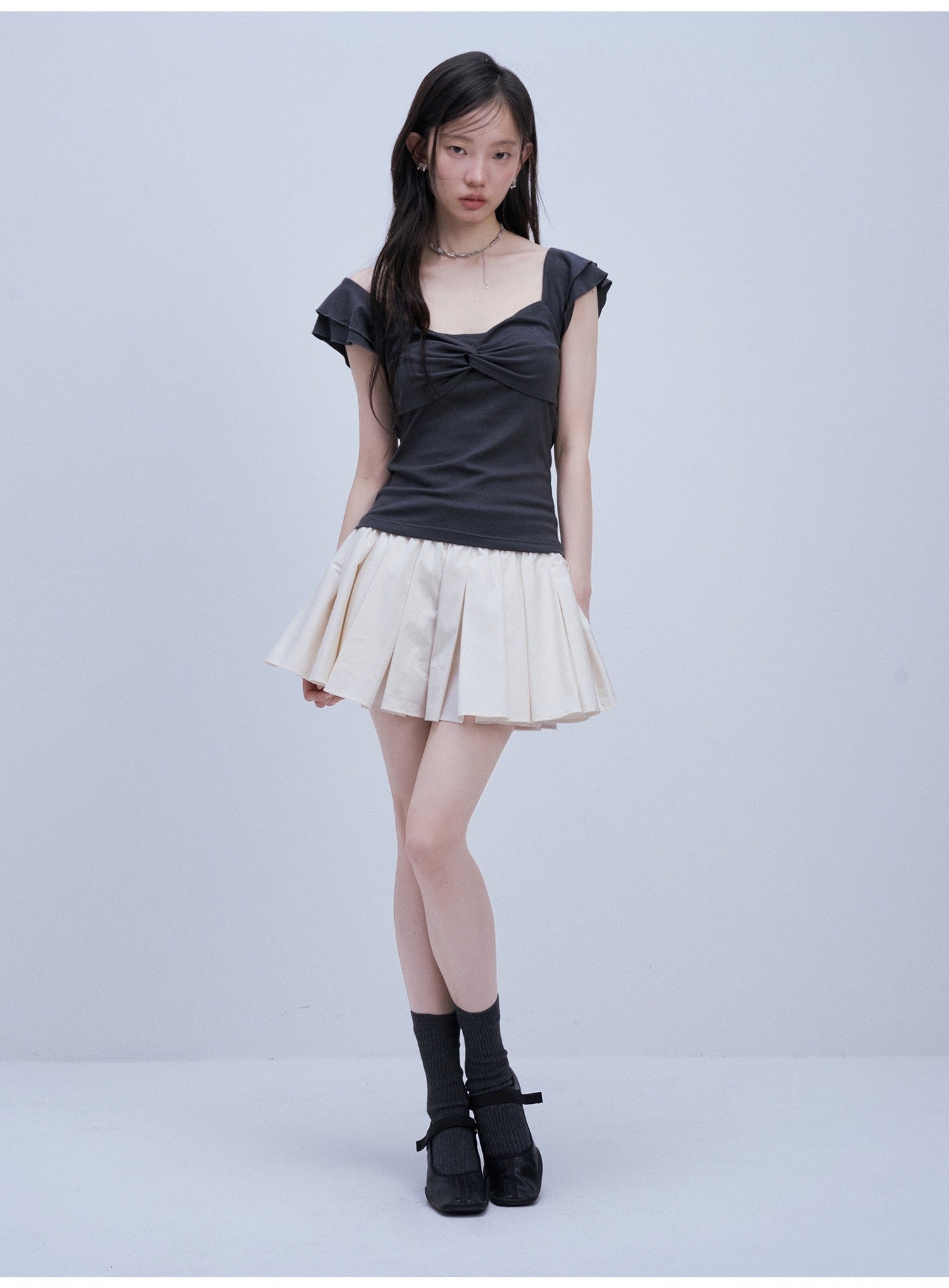 FUSSED_Blue_Square_Neck_Flutter_Sleeve_Slim_Fit_Women&