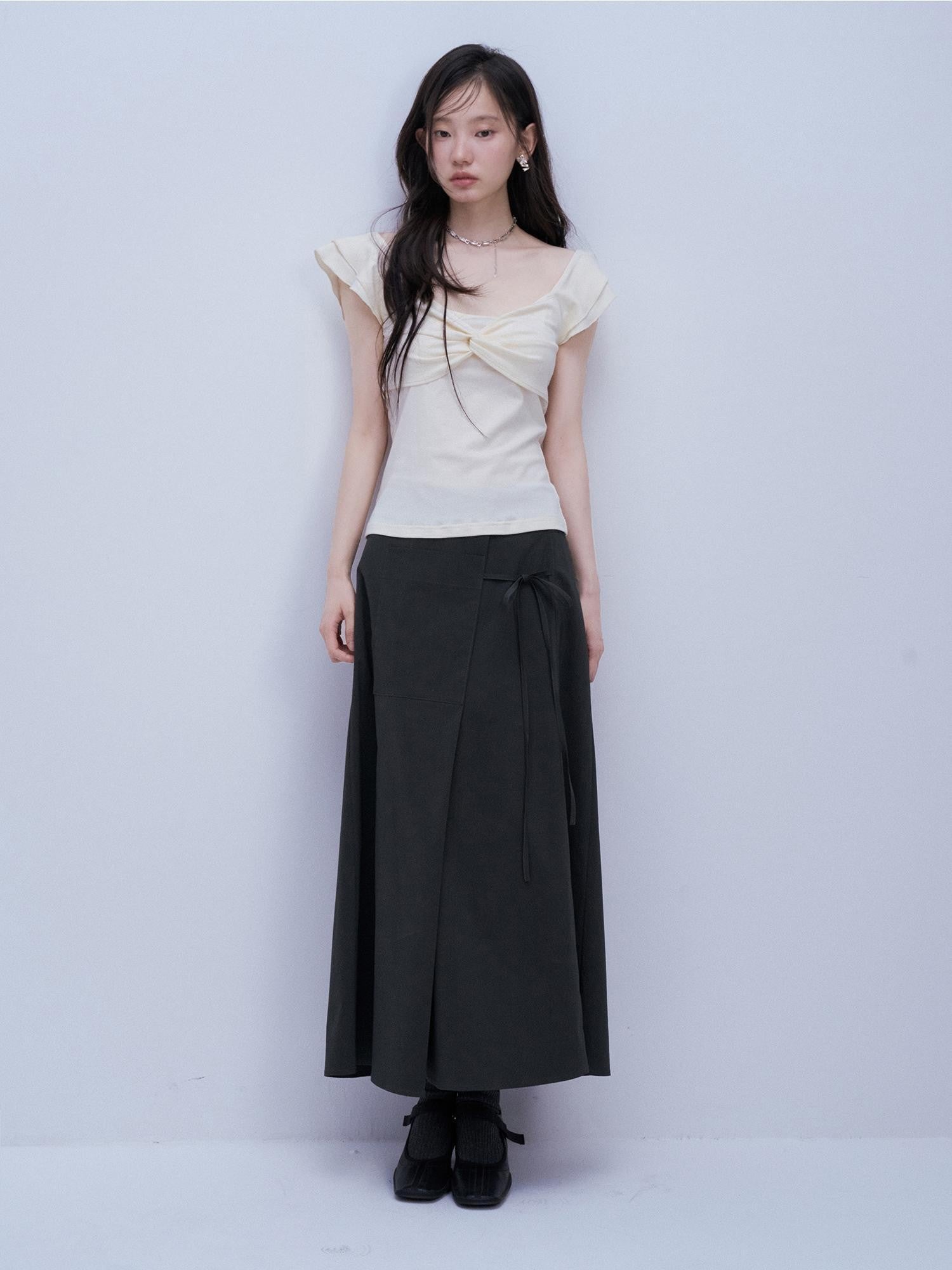 FUSSED Blue Square Neck Flutter Sleeve Slim Fit Women&