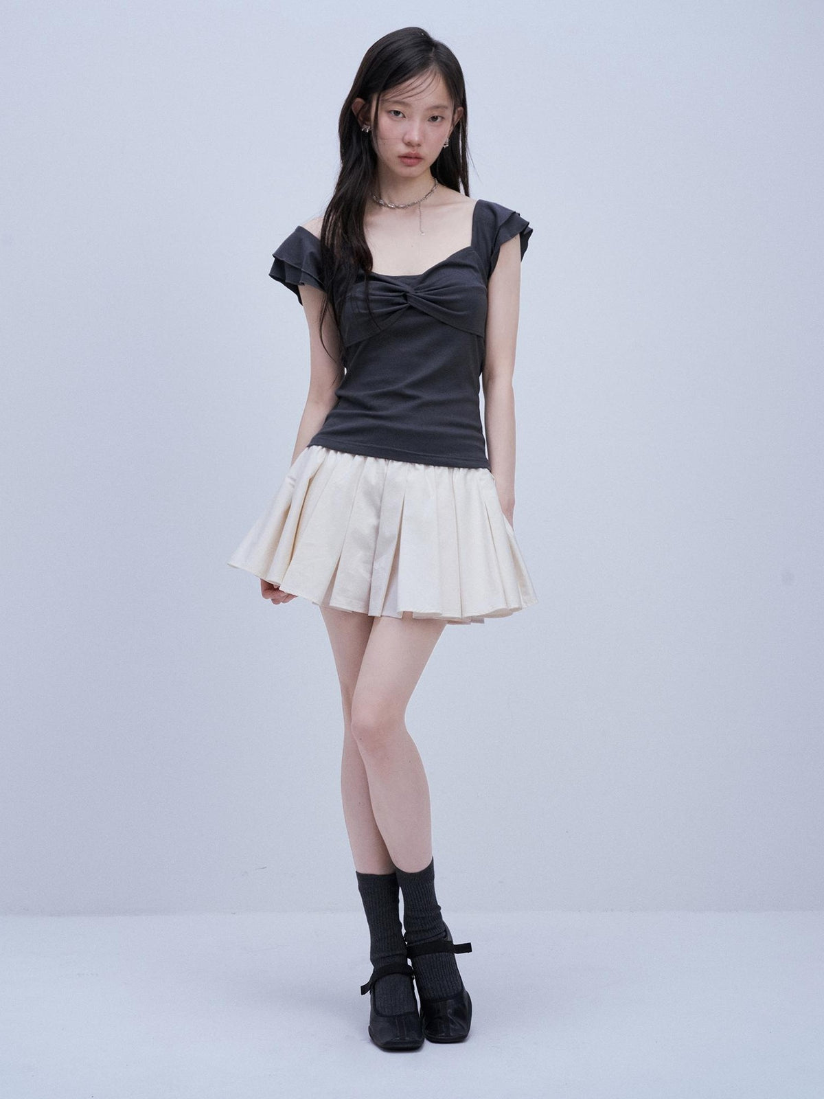 FUSSED Blue Square Neck Flutter Sleeve Slim Fit Women&