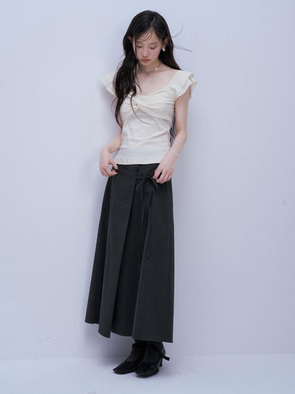 FUSSED Blue Square Neck Flutter Sleeve Slim Fit Women&
