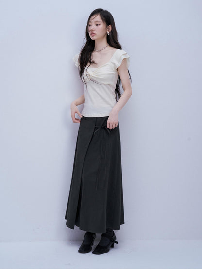 FUSSED Blue Square Neck Flutter Sleeve Slim Fit Women&