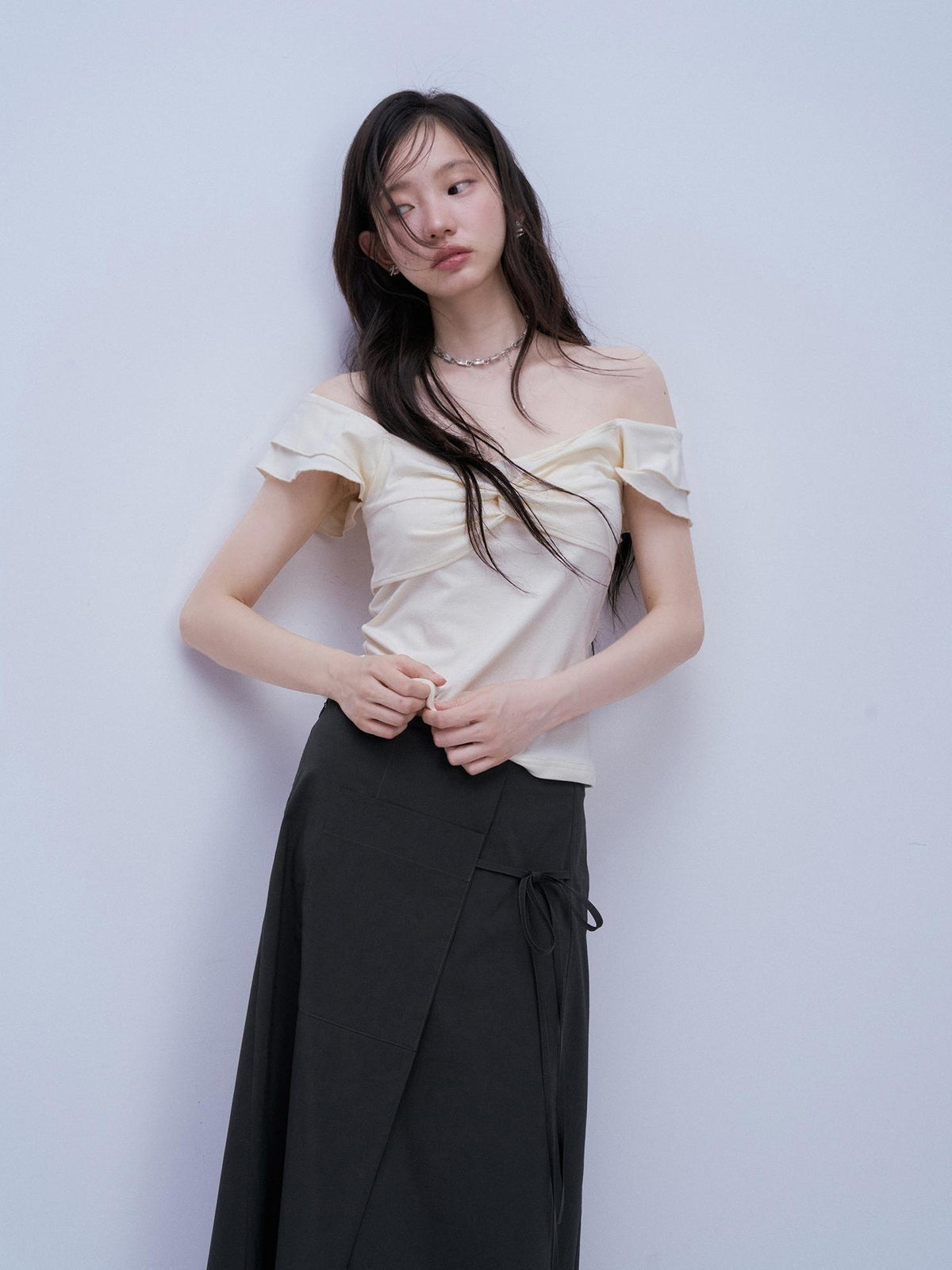FUSSED Blue Square Neck Flutter Sleeve Slim Fit Women&