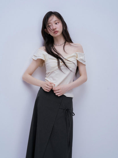 FUSSED Blue Square Neck Flutter Sleeve Slim Fit Women&