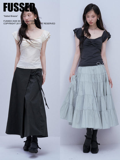FUSSED Blue Square Neck Flutter Sleeve Slim Fit Women&