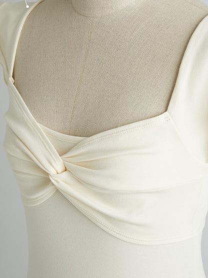 FUSSED Blue Square Neck Flutter Sleeve Slim Fit Women&