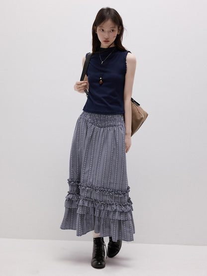 FUSSED Blue Vichy Embroidered Jacquard Layered Two Way Women&