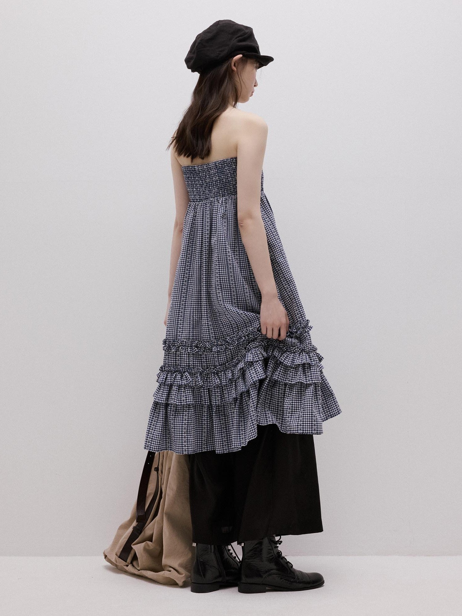 FUSSED Blue Vichy Embroidered Jacquard Layered Two Way Women&