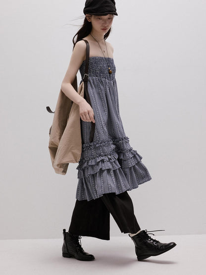 FUSSED Blue Vichy Embroidered Jacquard Layered Two Way Women&