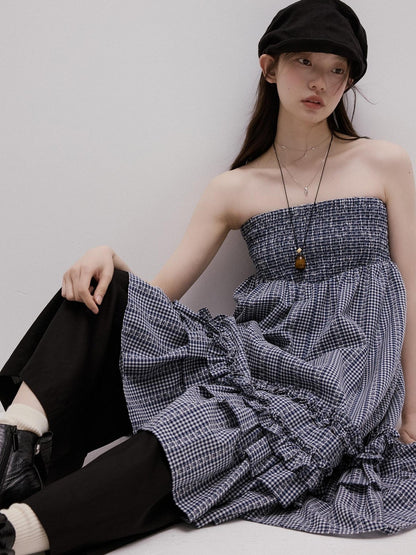 FUSSED Blue Vichy Embroidered Jacquard Layered Two Way Women&