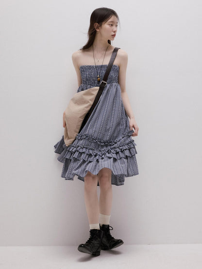 FUSSED Blue Vichy Embroidered Jacquard Layered Two Way Women&