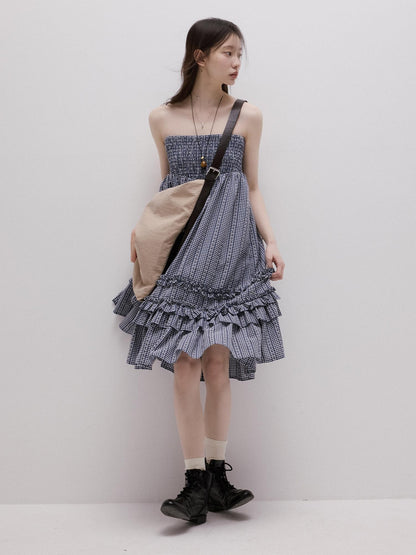 FUSSED Blue Vichy Embroidered Jacquard Layered Two Way Women&