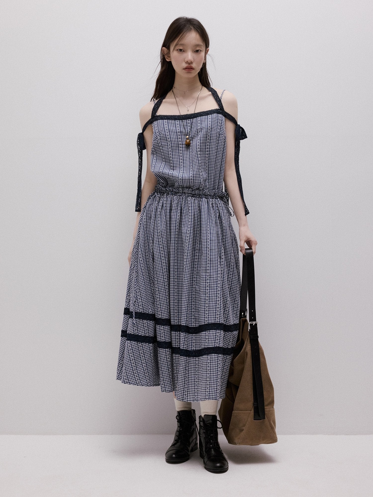 FUSSED_Blue_White_Gingham_Jacquard_Layered_Splice_Women&