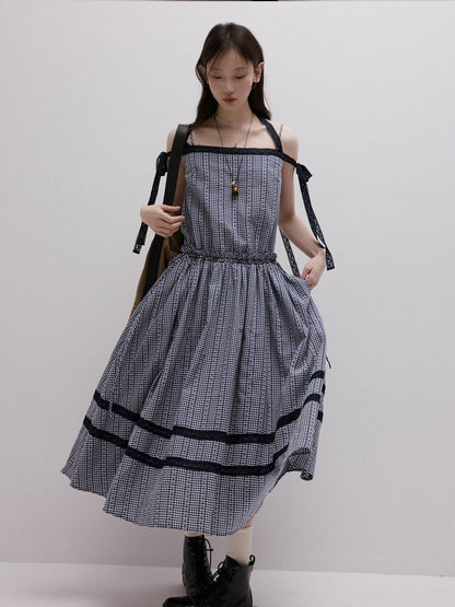 FUSSED Blue White Gingham Jacquard Layered Splice Women&