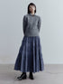 FUSSED_Blue_White_Grid_Tiered_Ruffle_Hem_A_Line_Midi_Skirt_MISSTT